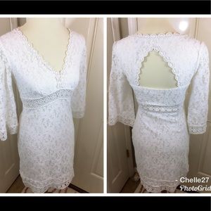 Laundry by Shelli Segal while lace dress